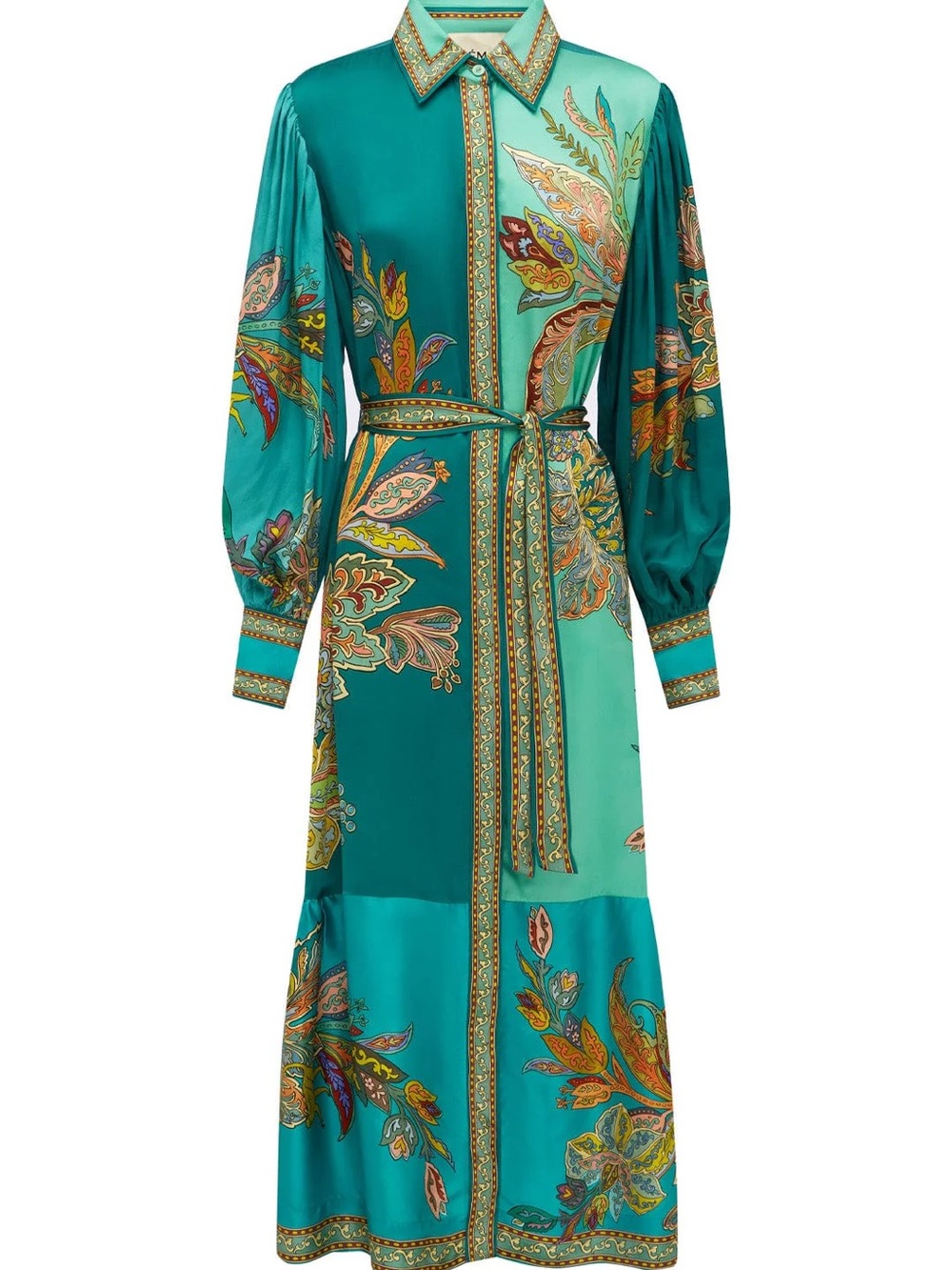 Alemais Teal Paisley Print Maxi Shirt Dress AU6 NWOT